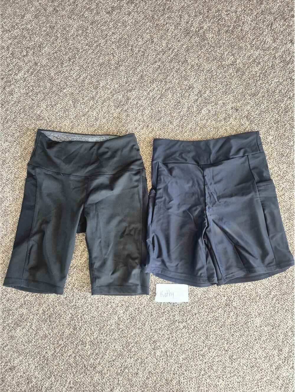 Black and Navy High-Waisted Athletic Leggings Shorts Set, Size S and L